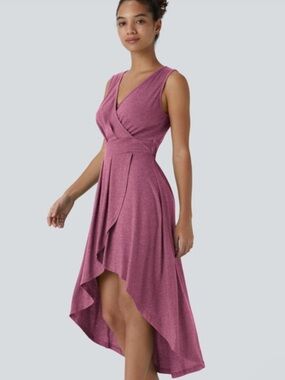 NWT HALARA Mauve Pink Sleeveless Wrap High-Low Dress